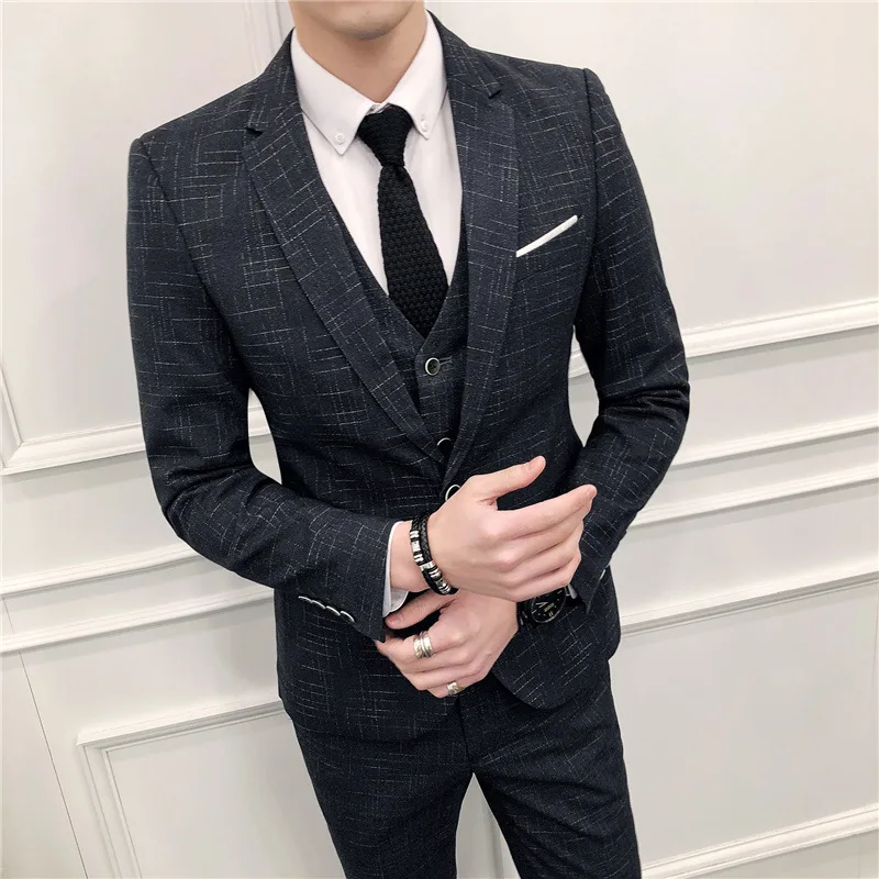 

B417-Complete set of men's interview suits with shoulder pads, three-piece suits for groomsmen and groomsmen