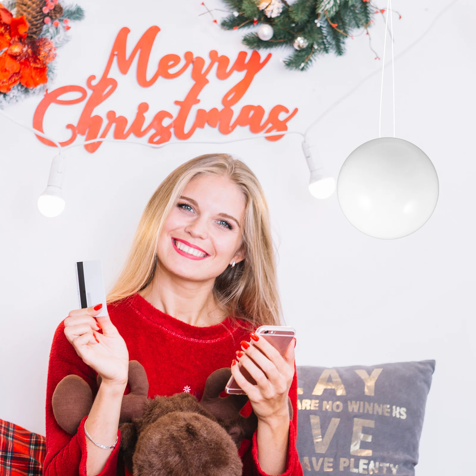 

Stainless Steel White Round Ball 150mm Hollow Hanging Decoration Sphere Reflective Metal Ornament for Home Office Garden Ceiling