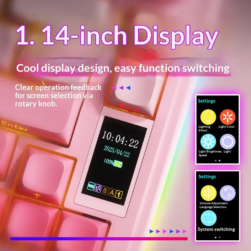 Aula S75 Pro Wireless Three Mode Mechanical Keyboard Custom Gasket Structure 1 14 Inch Display Screen For Esports Gaming Office