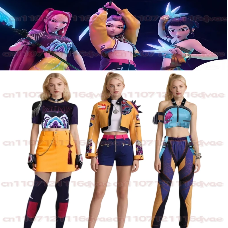 

2025 Demon Hunters Huntrix Zoey Cosplay KPOP Girls Group Dancer Cosplay Colorful Uniform Halloween Party Sexy Outfit for Woman