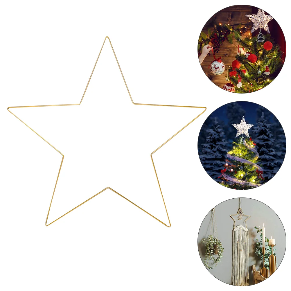 25 CMx3MM Home Decor Hangable Wall Ornament Metal Star Shape Frame Decorate Iron Party Adorment DIY for Craft Golden