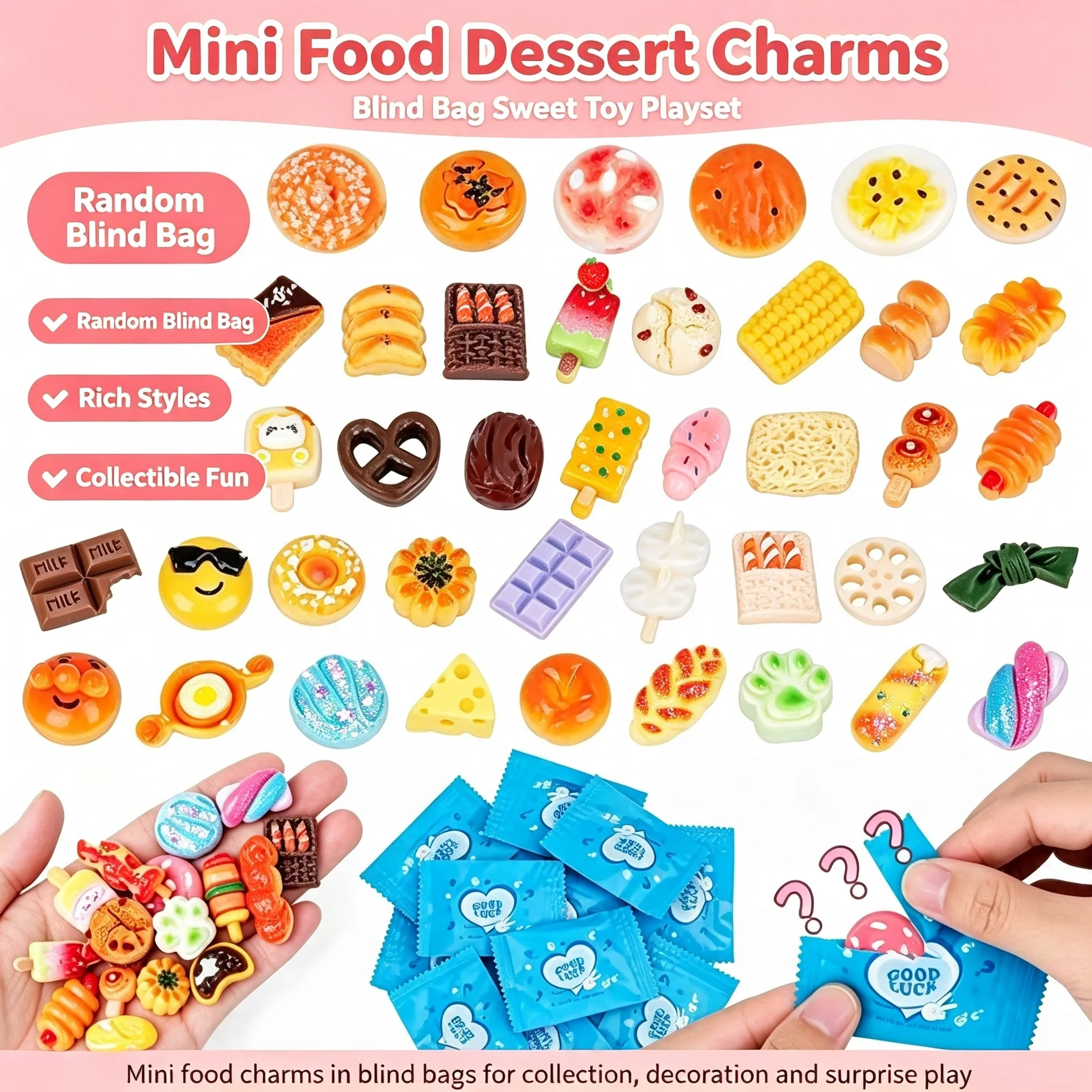 24PCS Miniature Food Mystery Blind Bags, Mixed Resin Food Figures Dollhouse Kitchen Decor DIY Craft Party Favors Gift for Adults