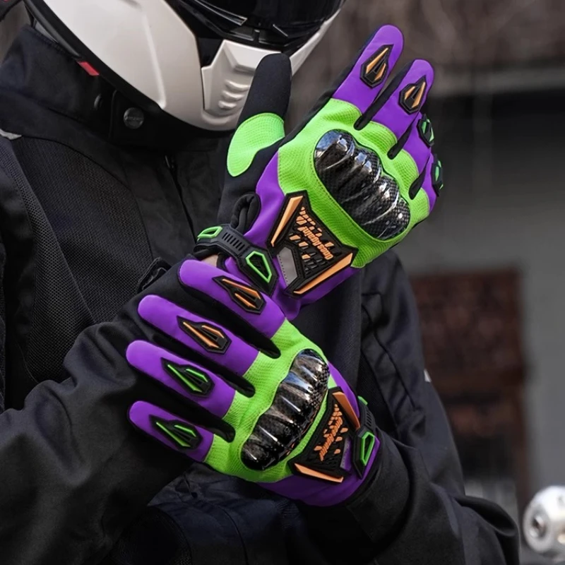 New Arrival! Motorcycle Gloves Carbon Fiber Shell Anti-fall Motorbike Guantes Men Women Breathable Motocross Full Finger Gloves