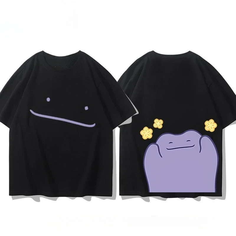Herren-T-Shirts mit süßem lila Frosch-Motiv, Druck vorne und hinten, lockerer O-Ausschnitt, lässige Sommer-Kurzarm-T-Shirts – Detail 2