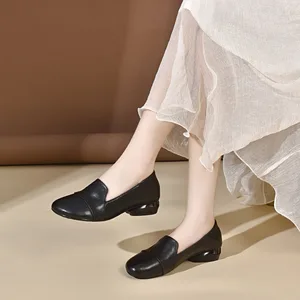 Women's shoes 2026 autumn low heel round toe flat shoes women's work shoes soft leather shallow mouth women's four season shoes