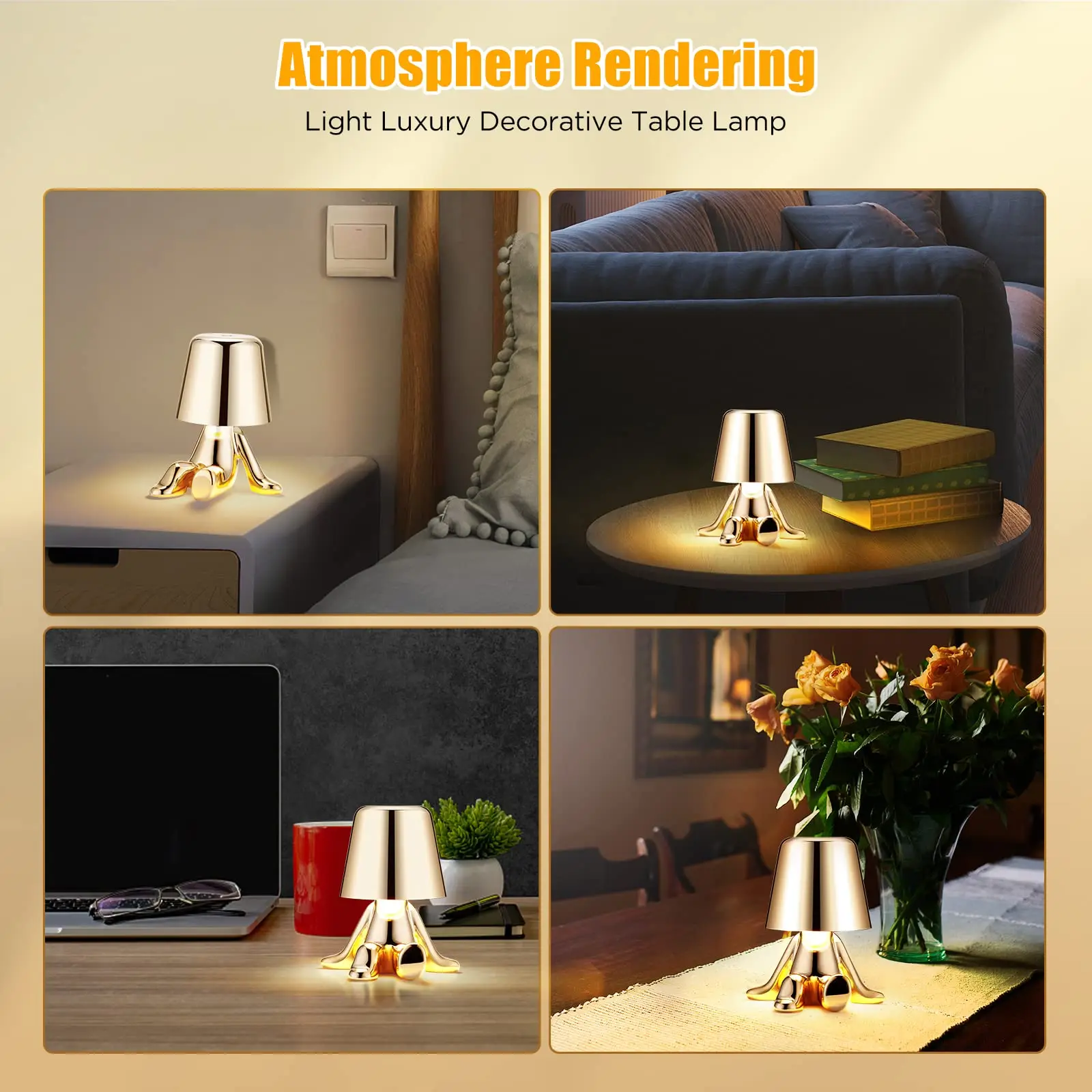 Little Golden Man Table Lamp Bedroom Touch Bedside Atmosphere Night lighting Decoration Desk Light Ornament Bar Home Restaurant