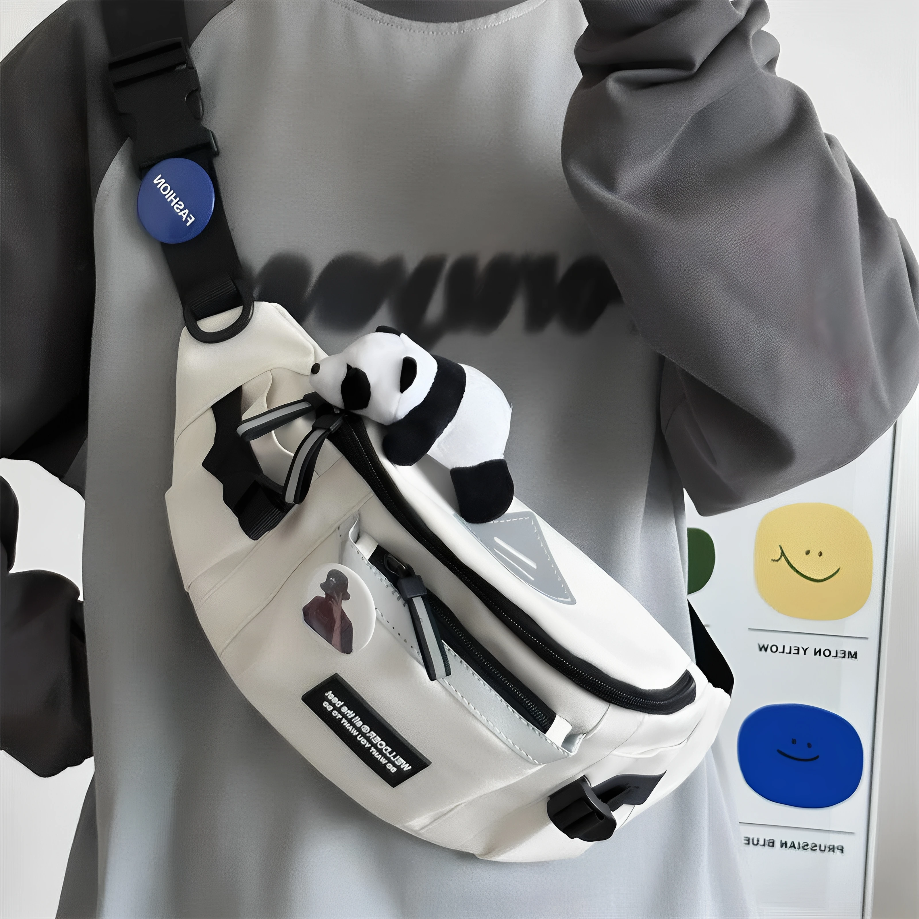 カジュアルユニセックスクロスボディバッグスポーティウエストバッグサイクリングチェストバッグトレンディショルダーバッグジッパー開閉ポリエステル裏地ミディアムサイズ