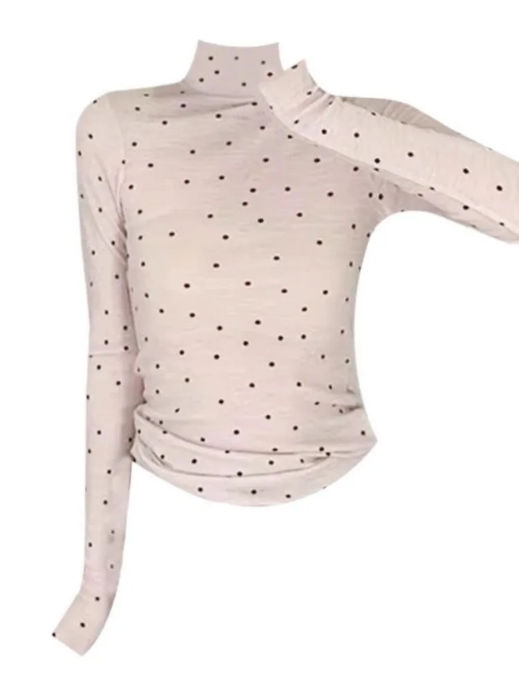 Y2k Fairycore All Match Sweet Korean Fashion Jumpers Autumn Dot Print Women Sweaters Turtleneck Slim Long Sleeve Pullovers