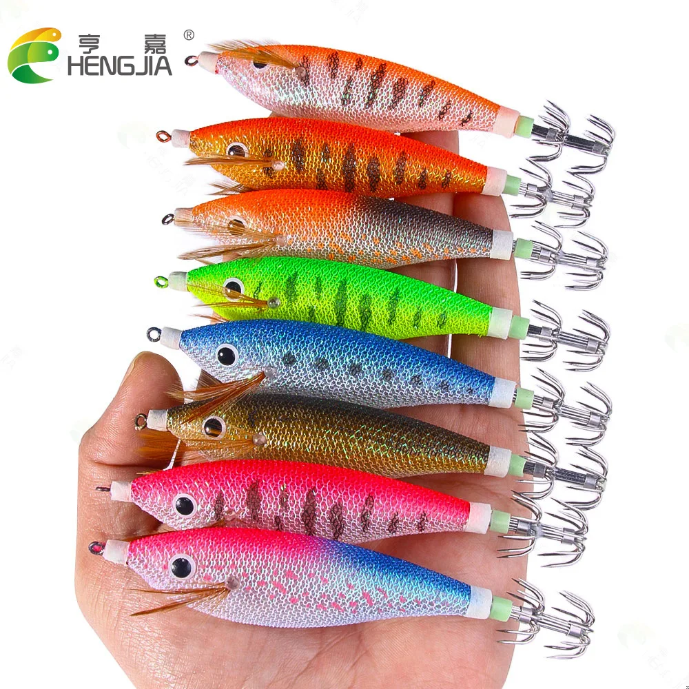 

Fluorescent Luminous Wood Shrimp Fake Bait New Wood Shrimp Squid Hook Boxed Hard Bait 13G Fishing Bait Set Fishing Lure Jig Head