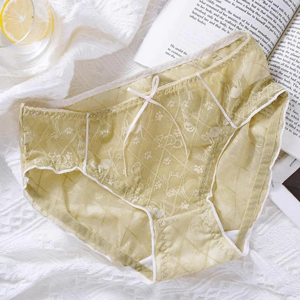 Women Large Size Underwear Summer Breathable Lace Sexy Panties Girls Soft Ice Silk Briefs Seamless Mid Waist Underpants Lingerie