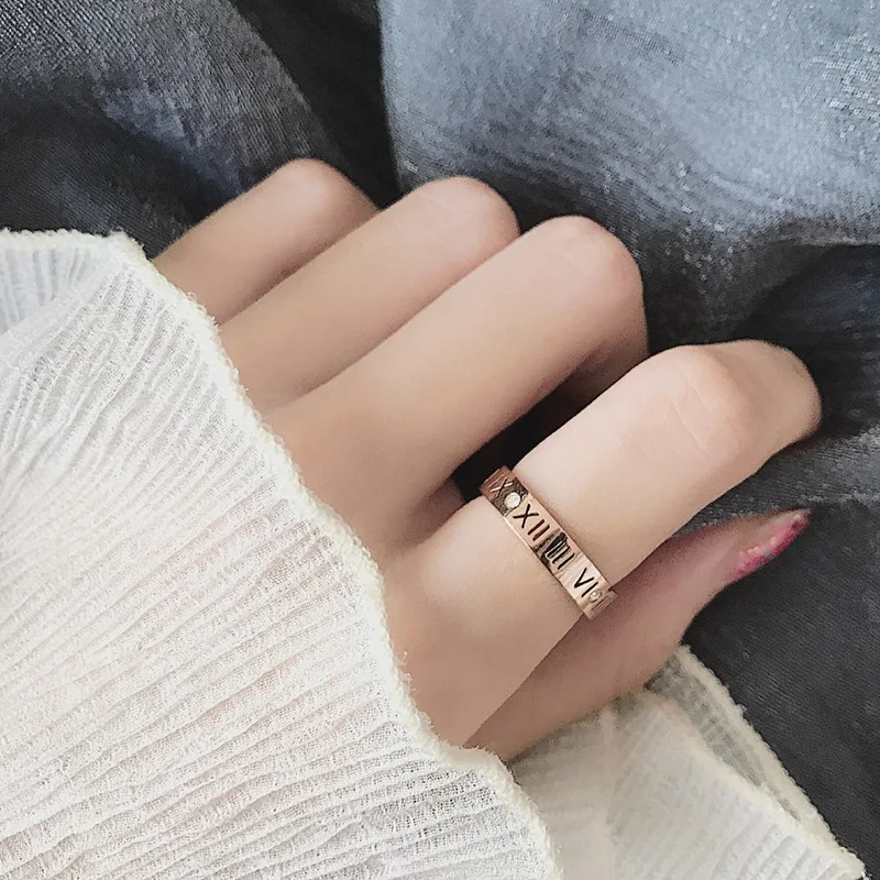 Couple Ring For Men Women Titanium Steel Roman Numerals Zircon Wedding Engagement Promise Ring Fashion Jewelry Brithday Gift