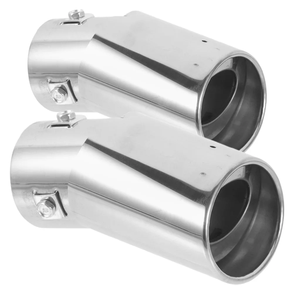 

2pcs Silver Curved Exhaust Pipe Tips Noise Reduction Universal Fit Car Tailpipe Extender Sleek Stylish Modification Accessories
