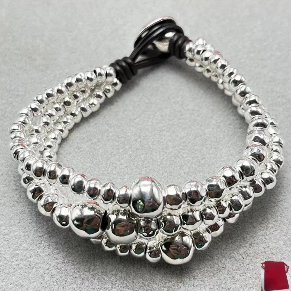 2026 Spain Versatile Daily Irregular Multi layered Silver Beaded Bracelet Jewelry Accessories Party Gift