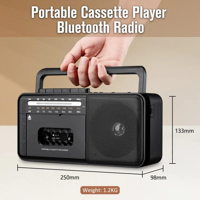 Cassette Radio Retro Bluetooth Boombox TF Card/USB/Tape Player AC Powered Or Battery Operated Stereo AM/FM/SW Radio With Speaker