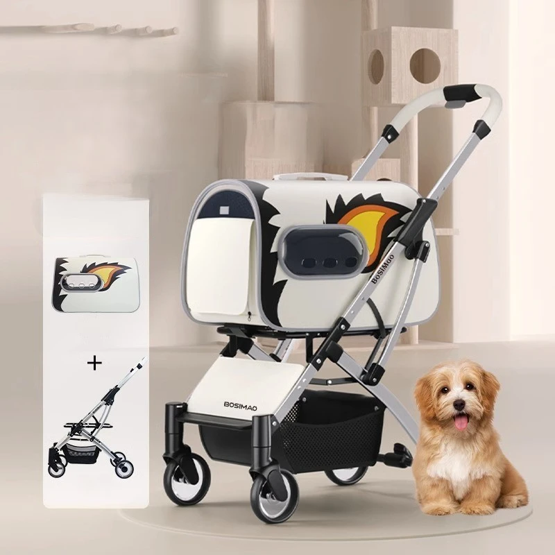 Pet Stroller Cute Cat And Dog Lightweight Foldable And Detachable Style Cat Bag Pet Outing, Small And Medium-sized Handcart