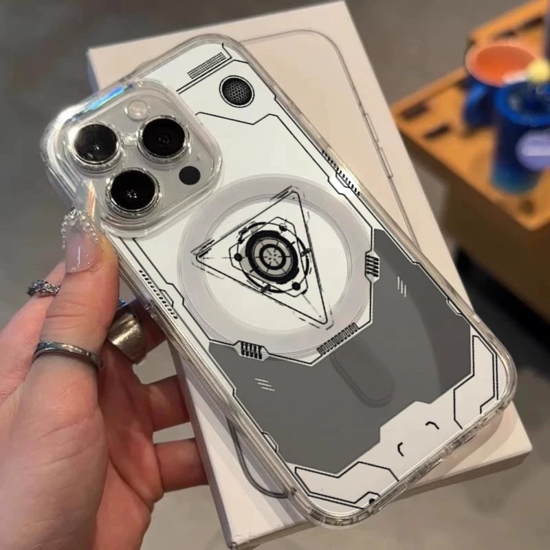 Kreative Cyberpunk Transparente Magnetische Handyhülle für iPhone 15 Pro 14 12 13 11 16 17 Pro Max Plus Kabelloses Laden Silikon-Coque – Detail 5