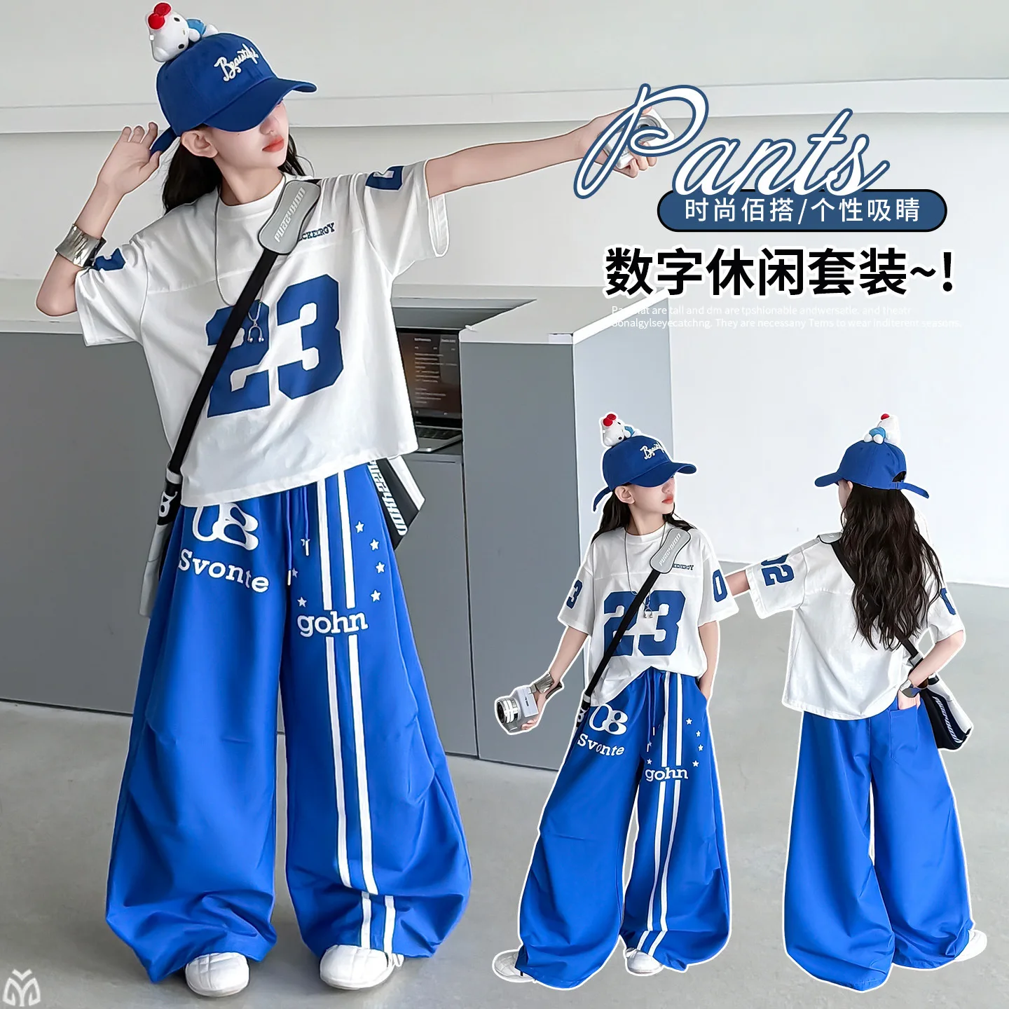 Hip Hop Teens Girls White Number T Shirts Street Dance Cargo Pants Kids Streetwear Children Jazz Girl Group Casual Clothes Set
