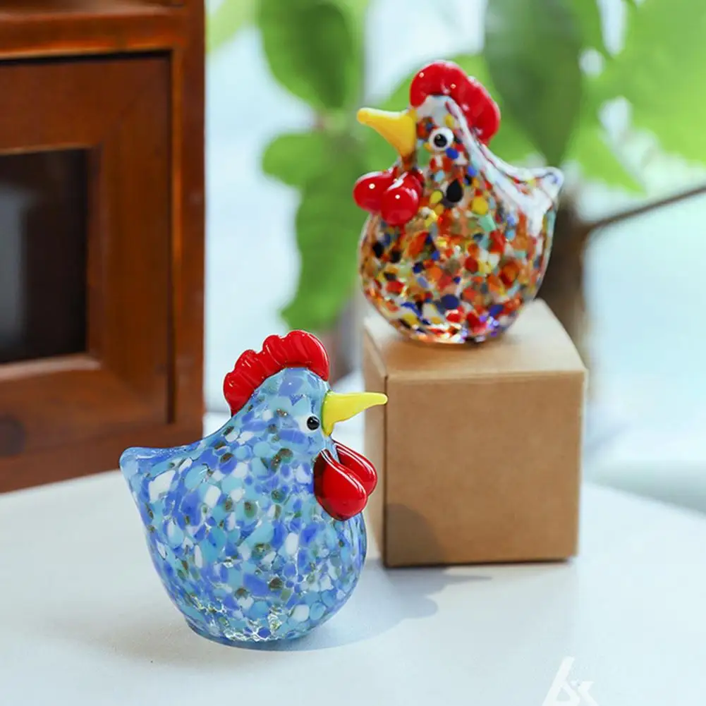 Stable Standing Figurine Cute Home Decor Hand Blown Glass Rooster Figurine Colorful Turkey Miniature for Modern Home Decor Xmas