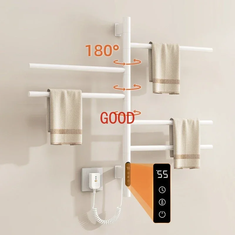 

Electric Heated Towel Rail Digital Display Temperature Control Timing Rotatable Smart Bathroom Thermal Towel Warmers G63