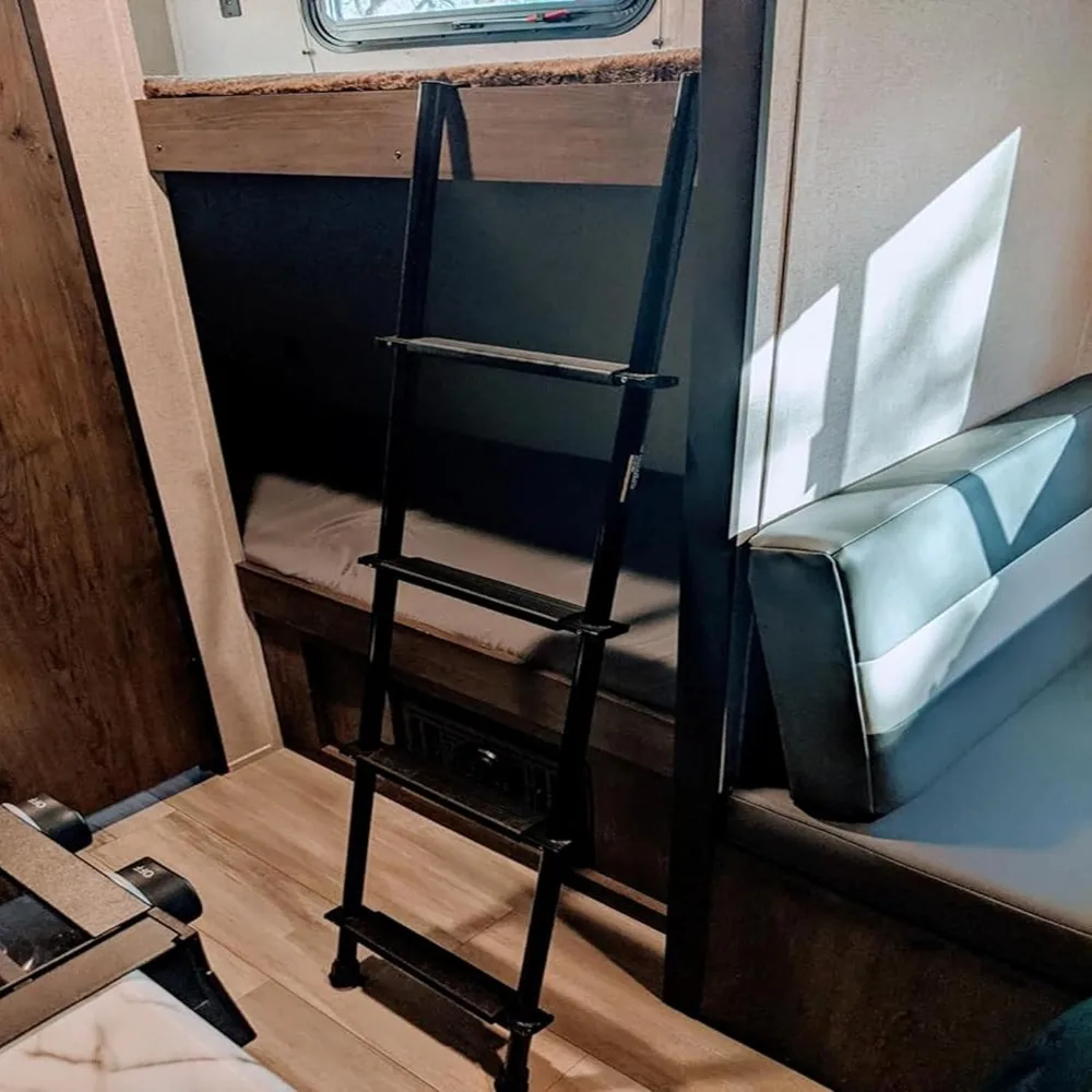 Escada de beliche antiderrapante para RV, escada de beliche de aço resistente integrada de 72 polegadas com almofadas de pé de borracha antiderrapantes e ganchos