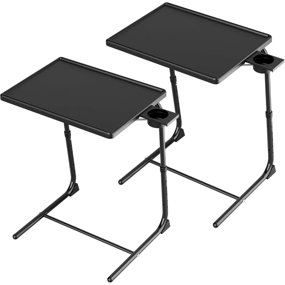 

TV Tray Table, TV Dinner Tray for Eating Set of 2, Adjustable Folding Laptop Table with 6 Heights & 3 Tilt Angles, Cup Ho