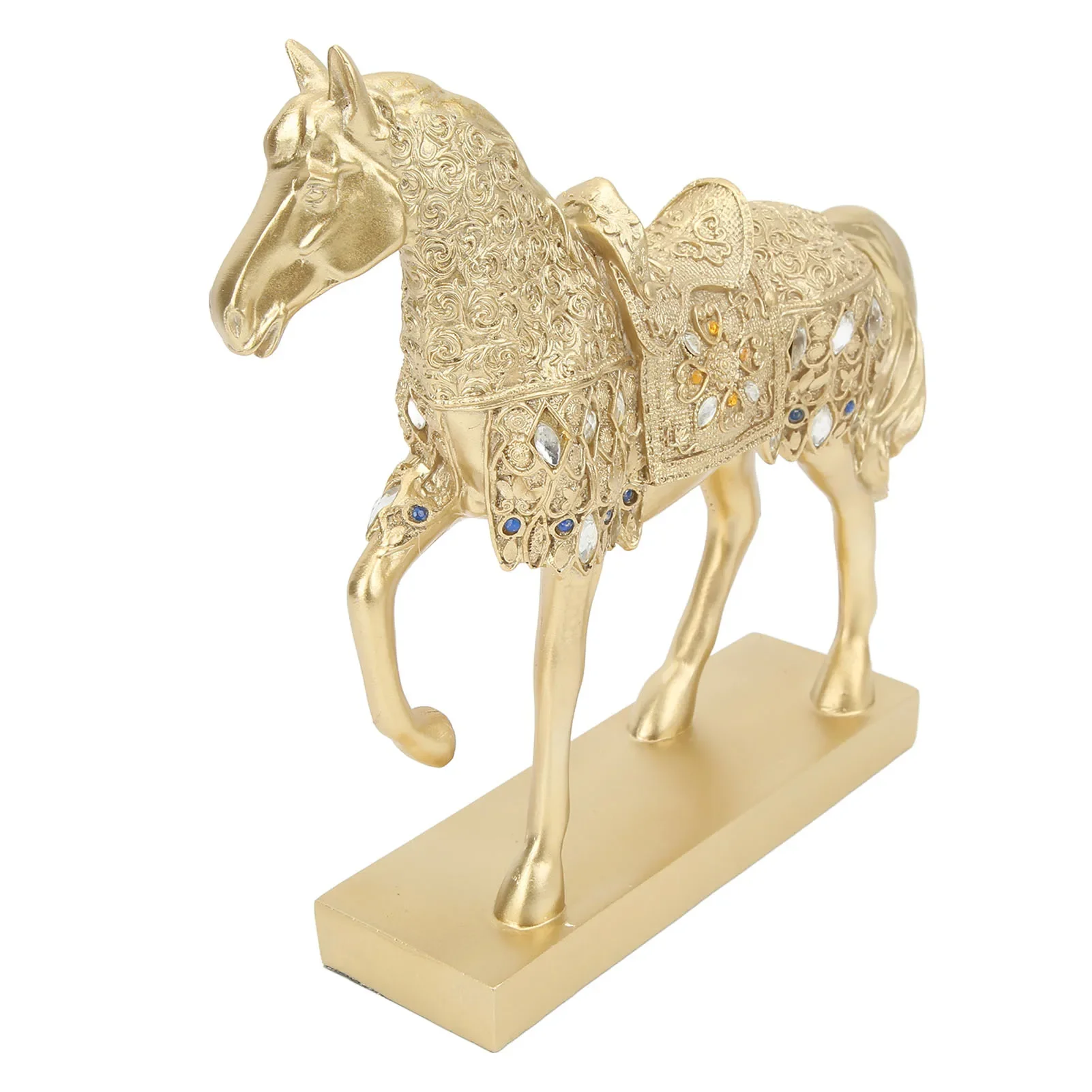 

Horse Decor Resin Statue Golden Color Success Symbol For Home Office Entryway Living Room 26cm