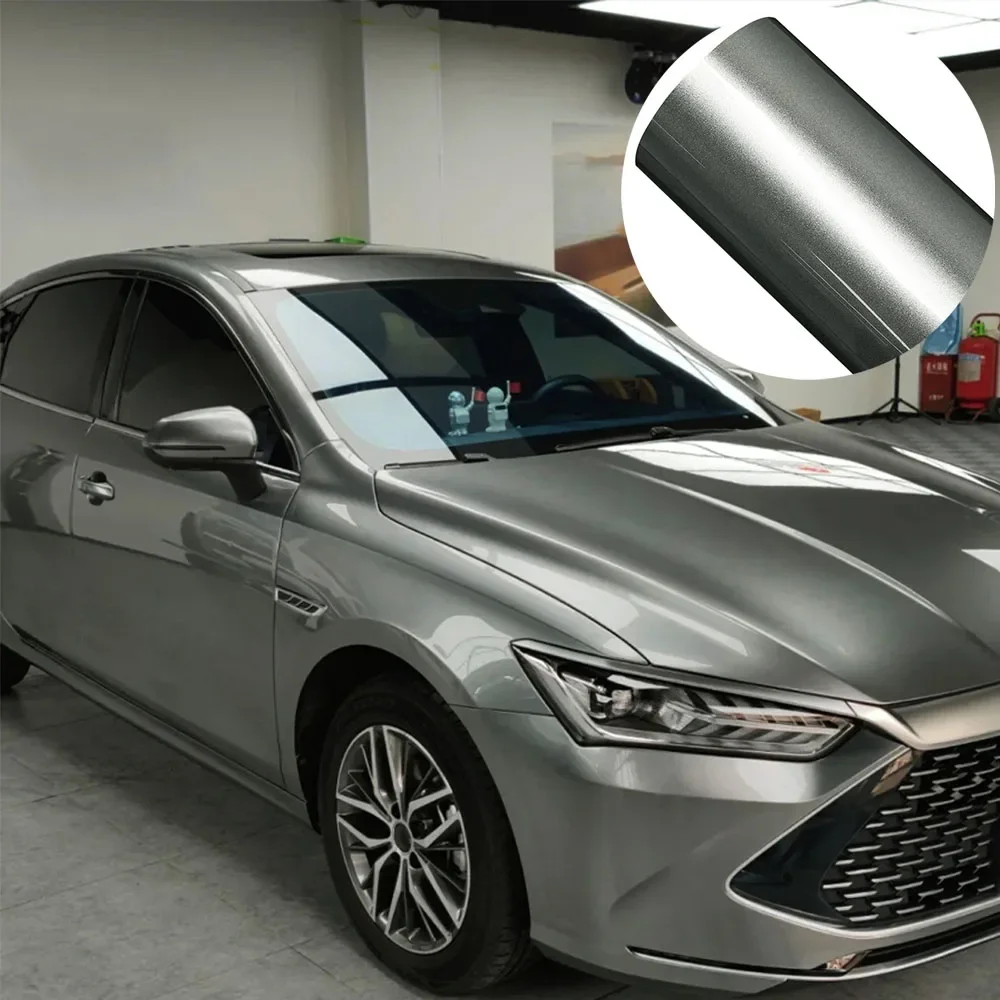 Metal Paint Titanium Grey Car Vinyl Wrap Air Free Waterproof Anti Scratch Sticker Auto Motorcycle Exterior Modification Decal