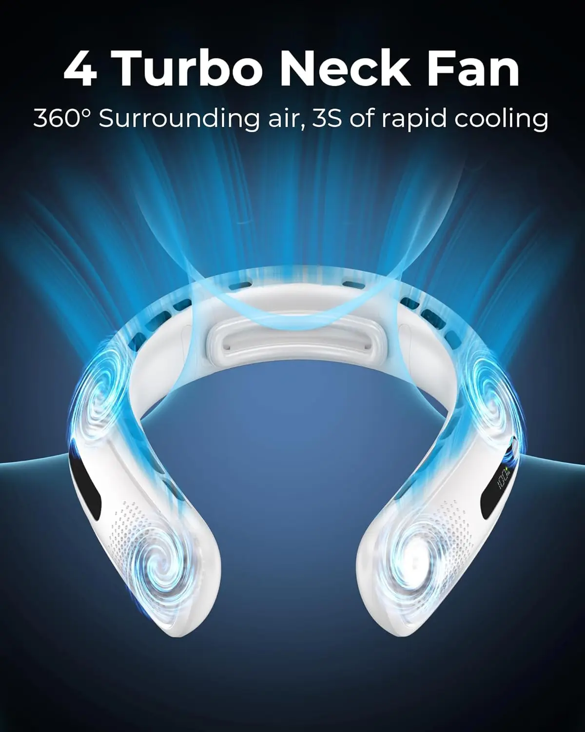 

Portable Neck Fan 4 Turbo Bladeless Neck Fan USB Rechargeable Personal Fan 360° Cooling Hands Free LED Display