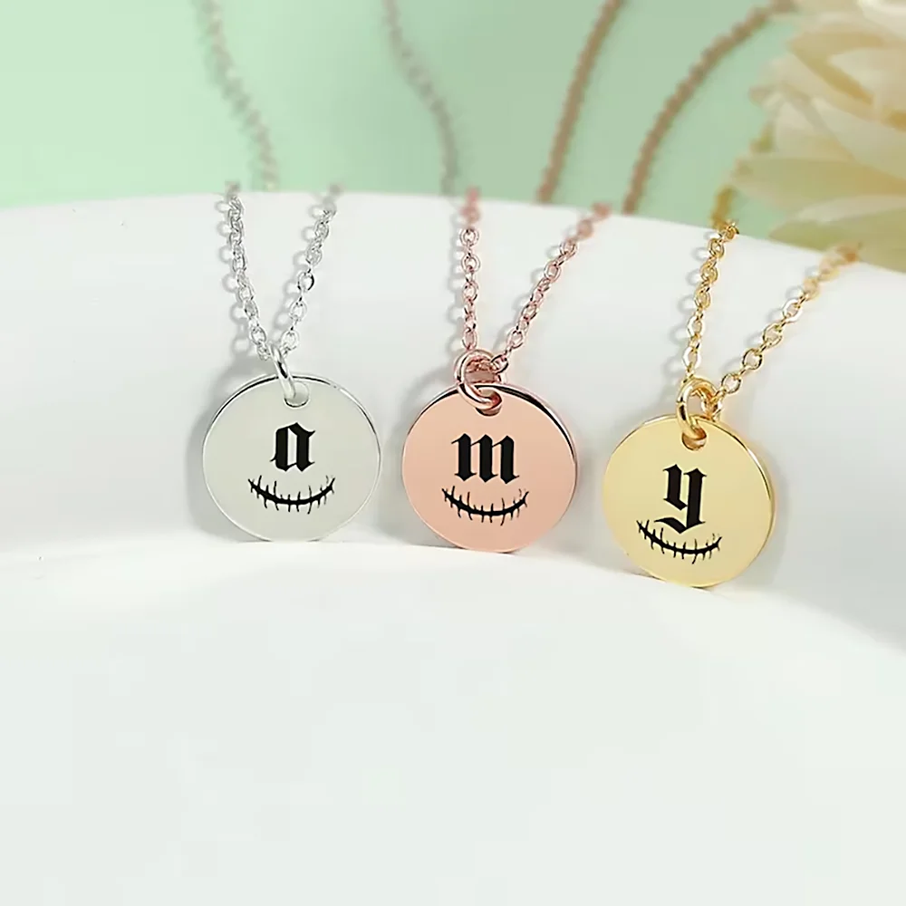 Custom Letter Necklace for Women Round Polished Pendant Chokers Necklaces Stainless Steel Customized Jewelry Anniversary Gifts