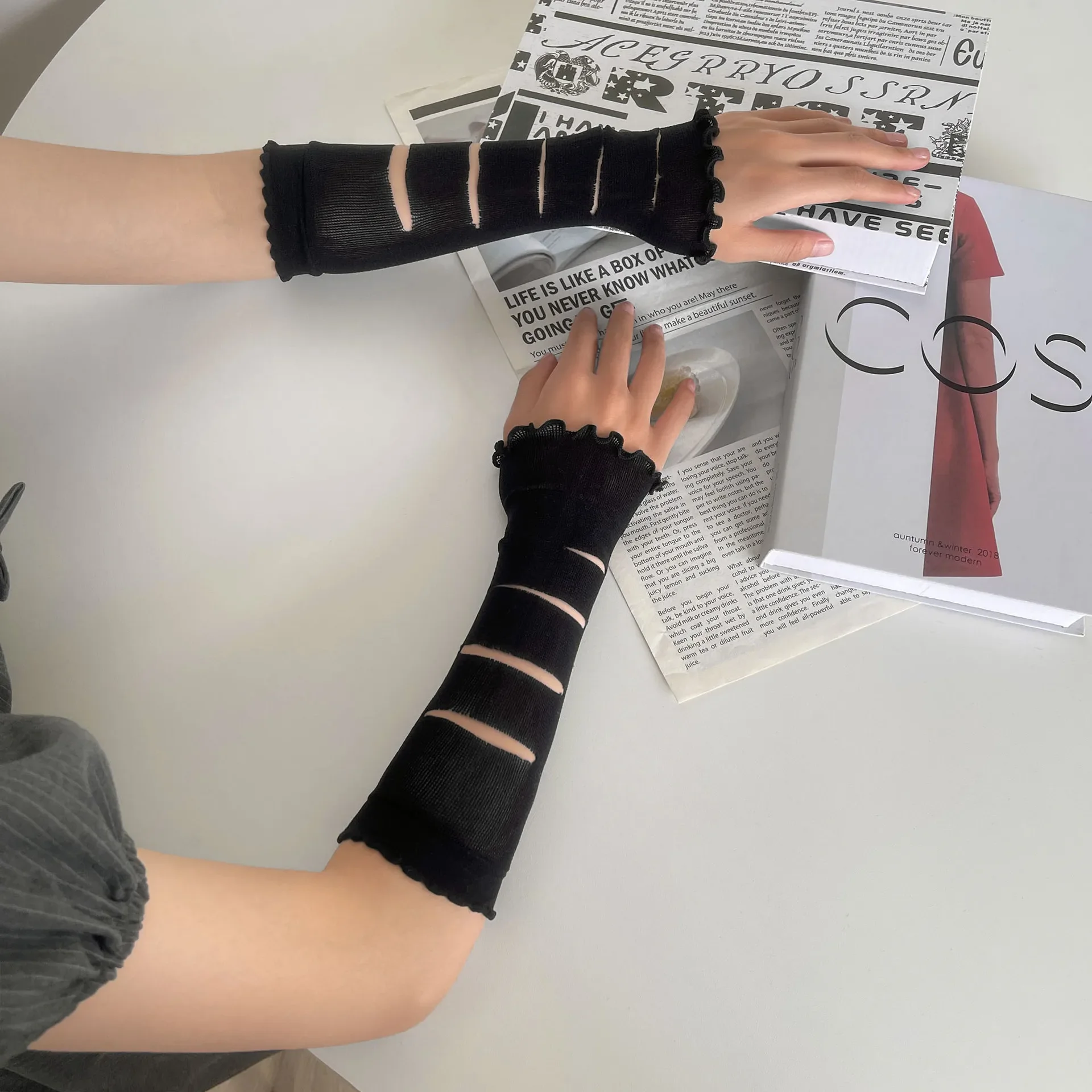 

Рваные кружевные солнцезащитные консилеры в стиле жевателя для девочек JK, индивидуальные перчатки с длинными рукавами для женщин