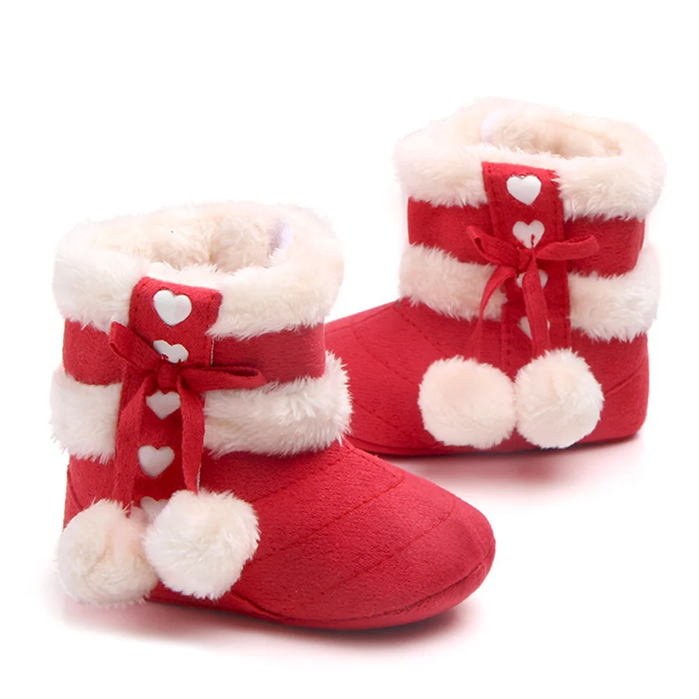 

1Pair Toddler Baby Winter Shoes Bowknot Cotton Prewalker Soft Sole Warm Christmas Footwear Baby Prewalkers Winter Shoes