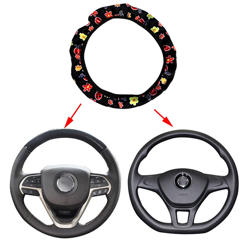 1 Pc 38cm Car Steering Wheel Protector Cover Print Anti-slip Without Inner Ring Elastic Band Universal Automobile Accessories