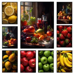 Fresh Fruit Red Wine Apple Banana Lemon Orange Posters and Prints Canvas Printing Wall Art Picture for Kitchen Restaurant Decor