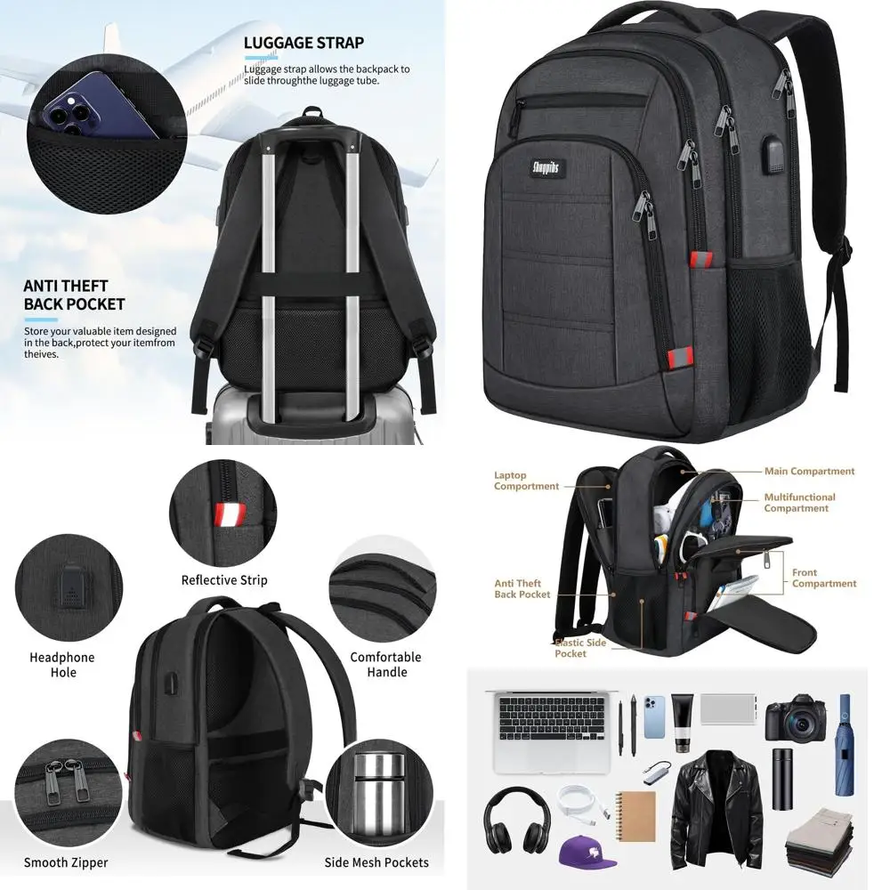 

Men's 15.6 Waterproof Laptop Backpack with USB Port for School and Travel