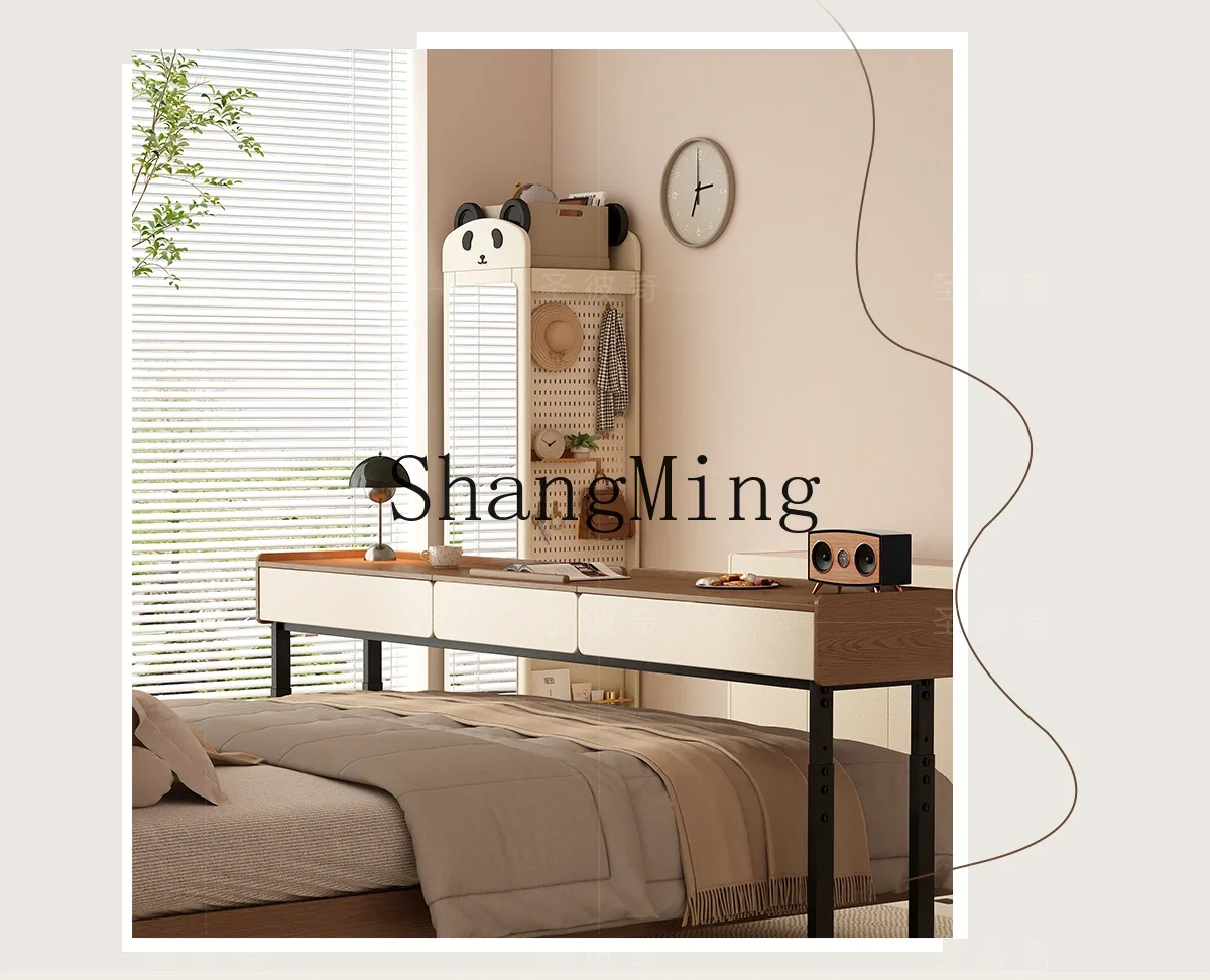 SM Vintage Style Lazy Bedside Table Movable Adjustable Height Solid Wood Bedside Table with Drawer Study Office Desk