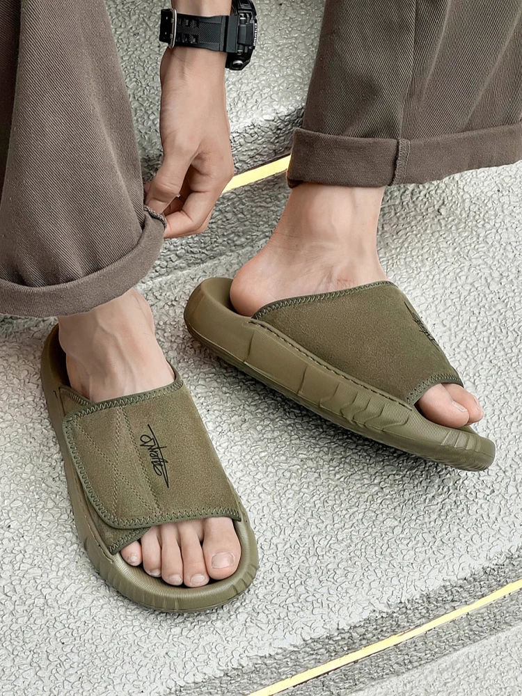 Magic Tape Men's Summer Thick Bottom Slip-On Sandals Open Toe Outdoor Casual EVA Slip-On Shoes Breathable Comfortable Beach S...