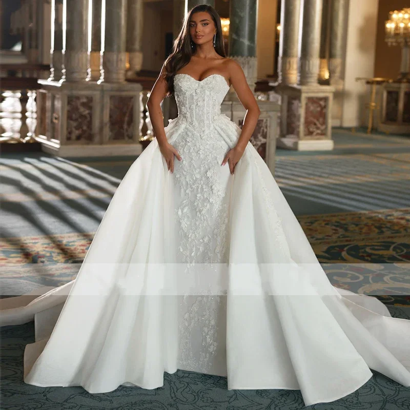

Luxury Sweetheart Strapless Mermaid Wedding Dress Detachable Train Robe Exquisite Embroidered Bridal Ball Dress Custom