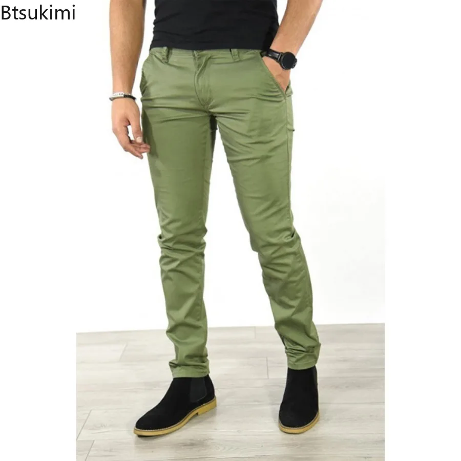 2025 New Men Fashion Solid Simple Pant Elegant Slim Fit Social Trousers Sweatpants Daily Business Office Party Dress Pencil Pant