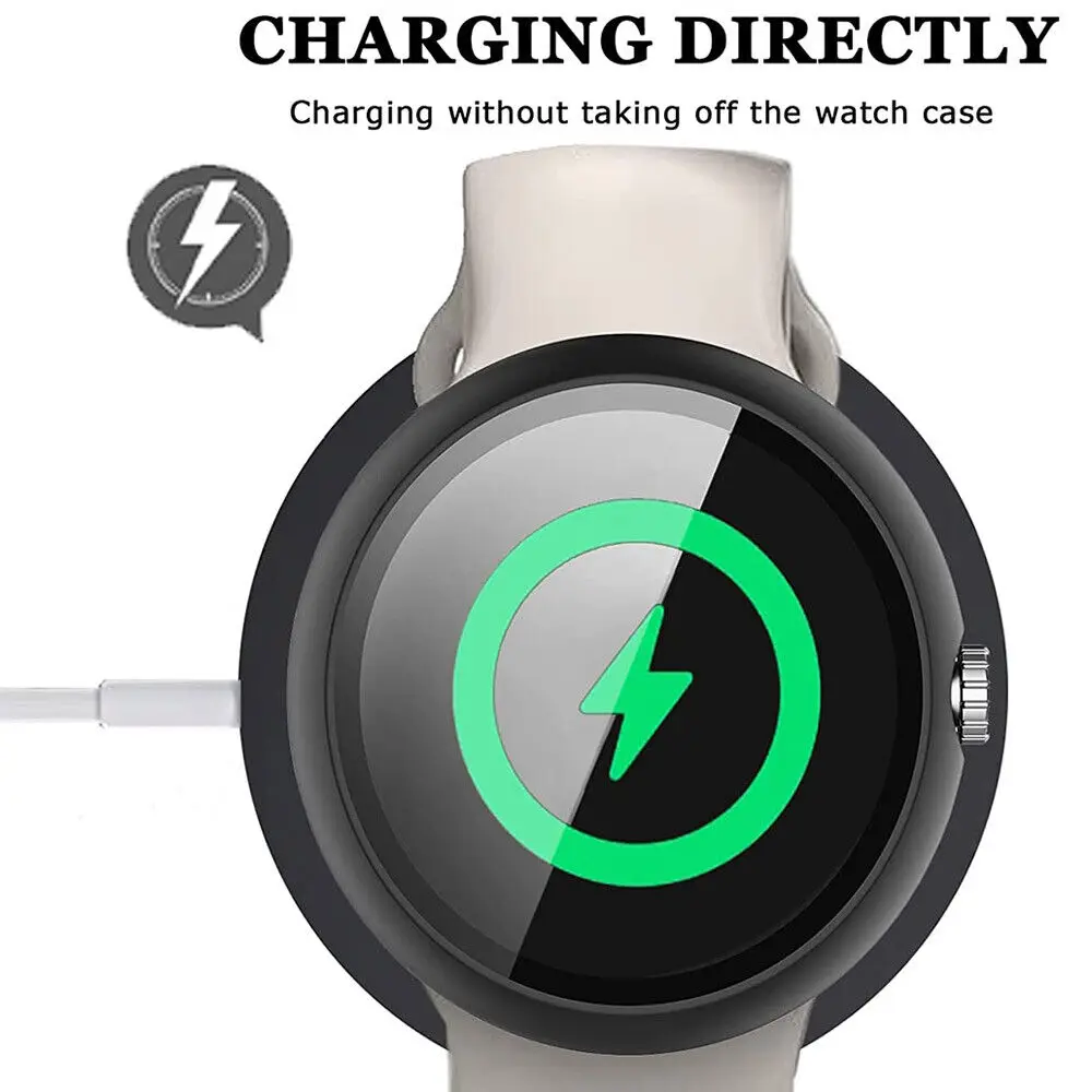 Tempered Glass+Cover For Google Pixel Watch PC Protective Case Full All-Around Bumper Screen Protector for Google Pixel Watch