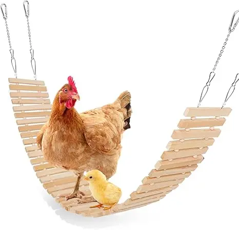 Chicken Coop Toy Natural Wooden Chicken Swing & Bridge Toys Multi-Functional Poultry Perch with Wooden Beads