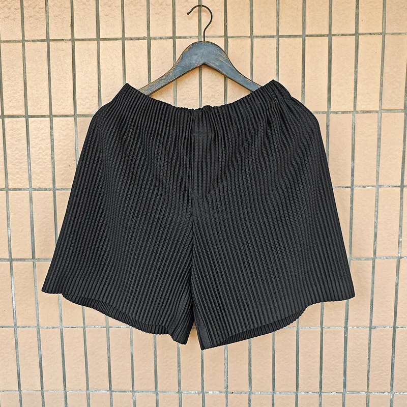 ISSEY 2026 New Arrival Japanese Style Miyake Basic Flowy Elastic Waist Drawstring Mesh-Panel Casual Pleated Shorts pants