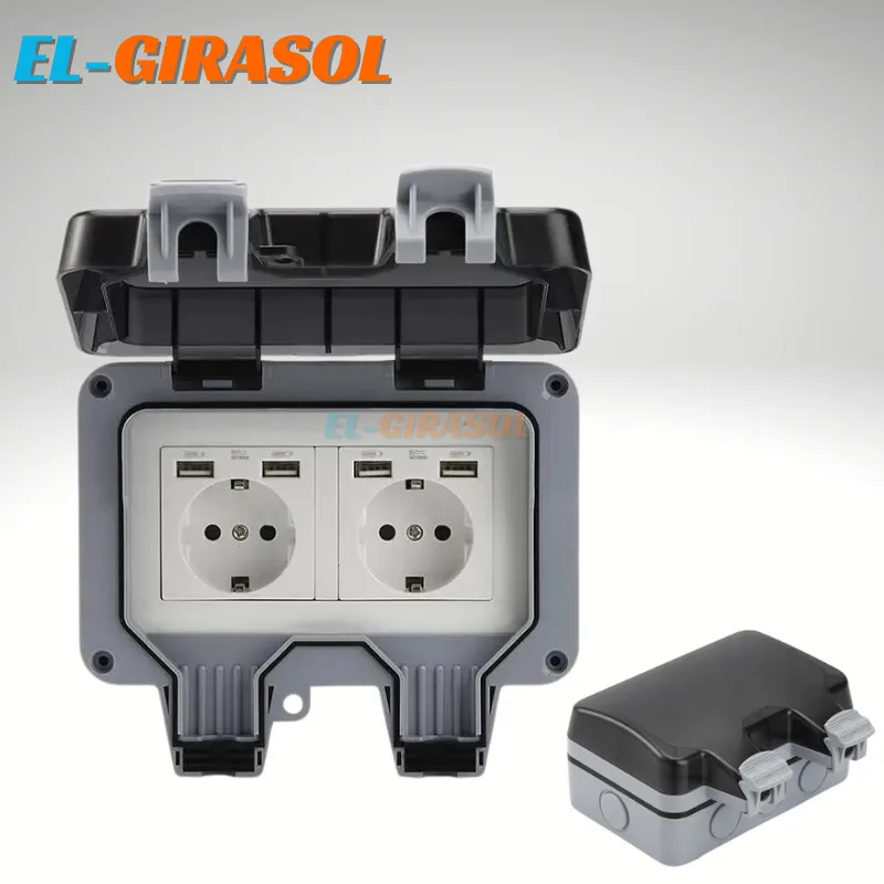 Outdoor Outlet Outlet Cover Box External With 4 USB Ports Surface-Mounted Protective Contact IP66 Weatherproof Socket