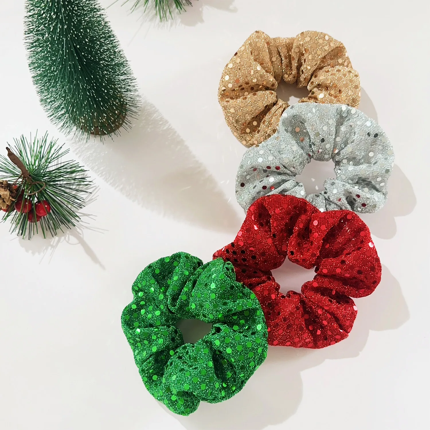 Новинка 2023 года, рождественские резинки для волос в горошек с блестками, высокоэластичные резинки для волос, аксессуары для волос для женщин и девочек