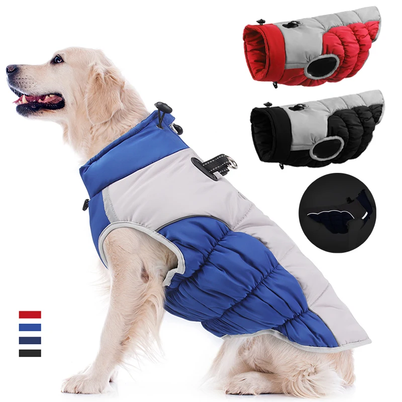 Big Dog Jacket with Harness Waterproof Pet Clothes for Medium Large Dogs Coat Reflective Labrador Pug Costume Pets Supplies