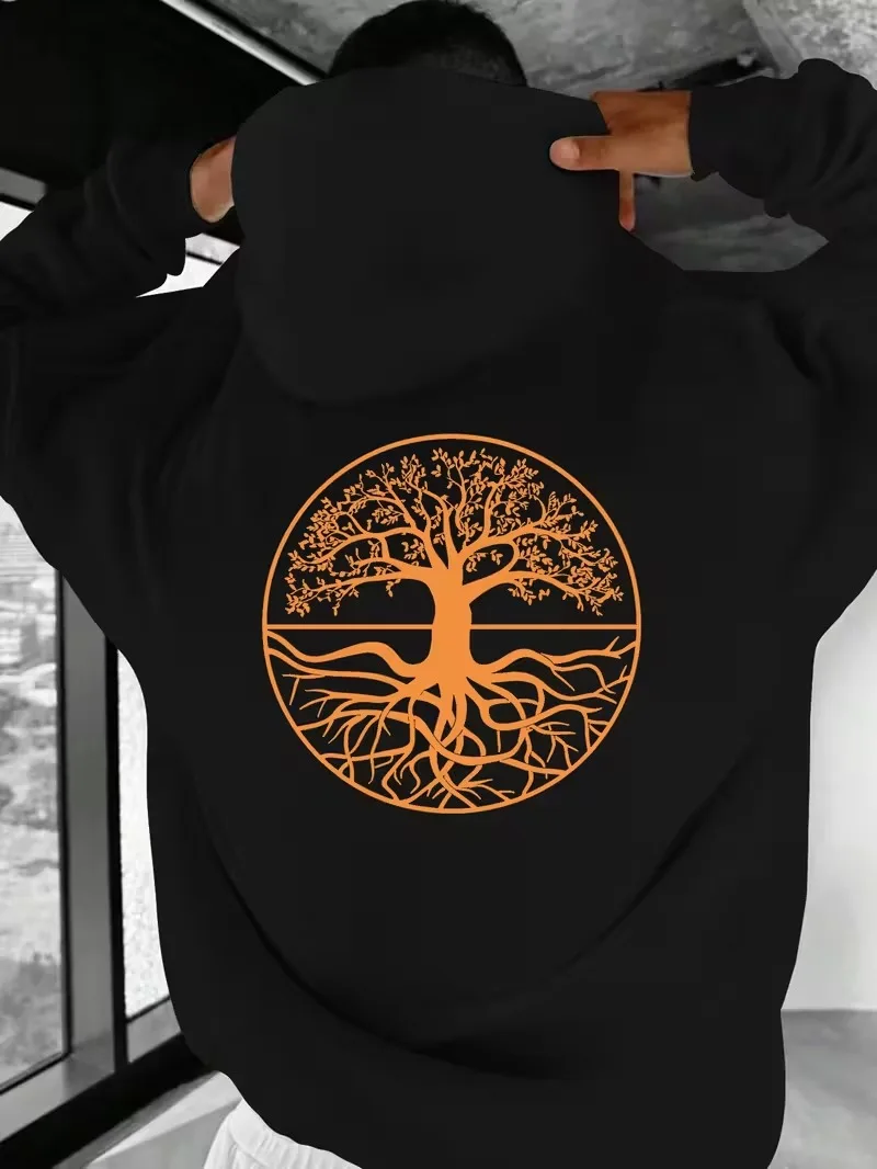 

Men's loose-fitting hooded sweatshirt, black street style pullover, American casual hooded shirt, suitable for Christmas gifts