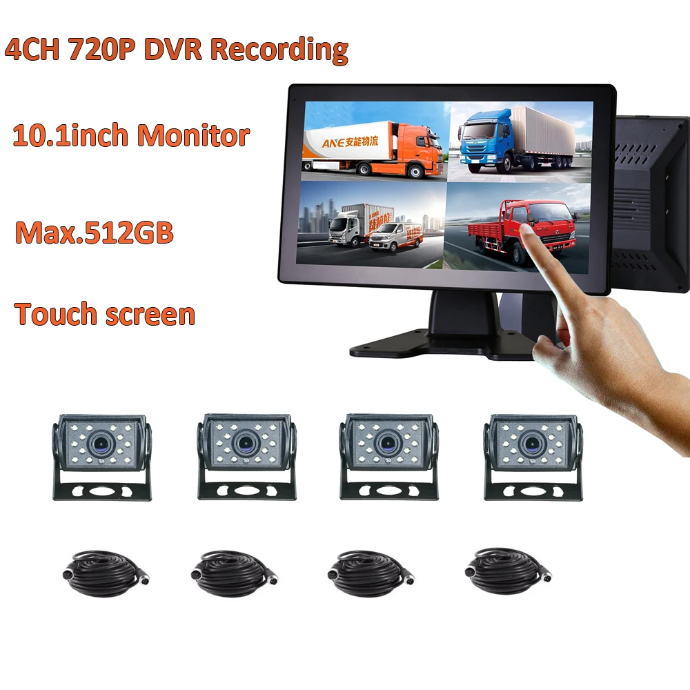 4 Channel 360 Car Camera Monitor Recorder System Max.support 512GB With Russian Menu Vhicle Truck Bus Van Black Box