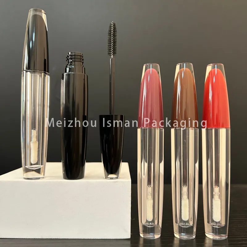 

50Pcs Unique PET Cone Shape Clear Crystal Black Wand Lipgloss Container Empty Mascara Thick Bottle Lip Gloss Tubes 4ml 16ml