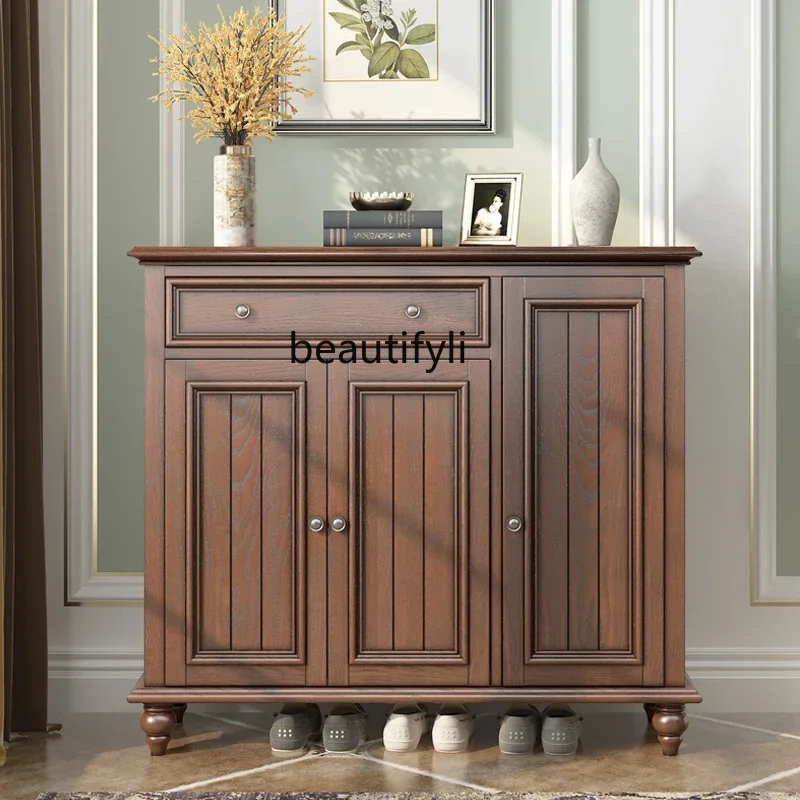 

Cy56 American-Style Solid Wood Shoe Cabinet Entrance Living Room Entrance Cabinet Two-Door Retro Distressed Porch Cabinet Simpl