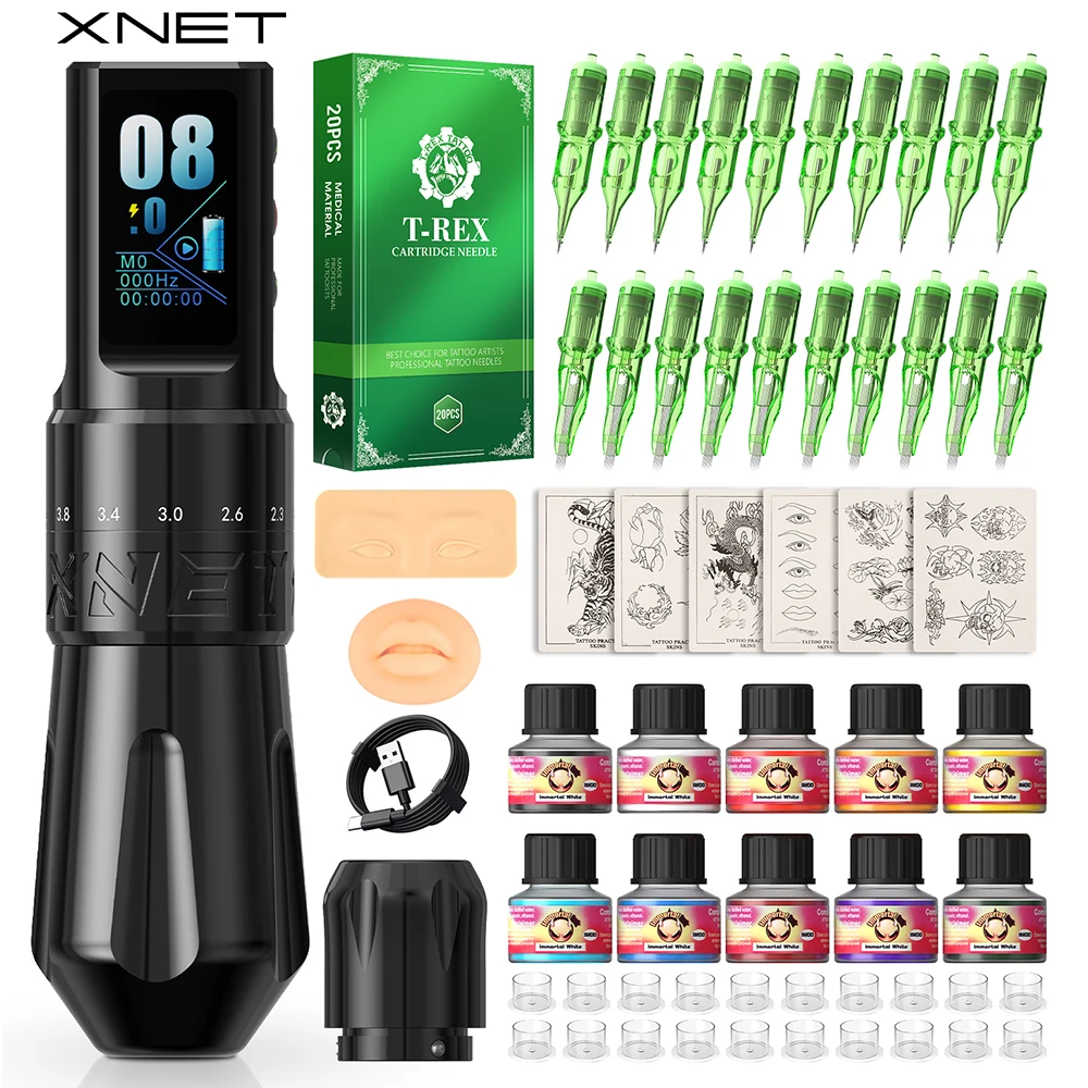 

XNET Talos Беспроводная тату-машинка, набор ручек с чернилами, регулируемый ход, бессердечный двигатель для точечной ручки, 20 шт., иглы для татуировки