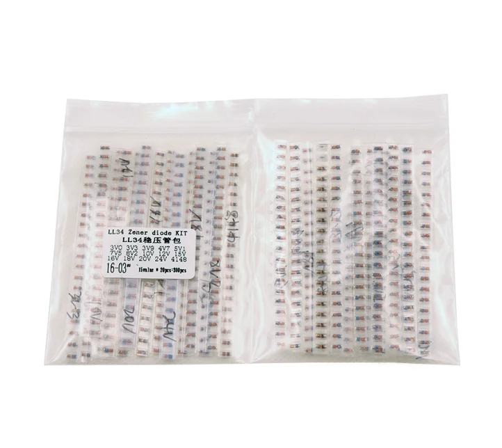 3V~24V 15values *20pcs=300pcs 1/2W 1N4148 KIT 0.5W 3V3 3V9 4V7 5V1 7V5 8V2 10V 12V 15V 16V 18V 20V LL34 SMD Zener Diode Package